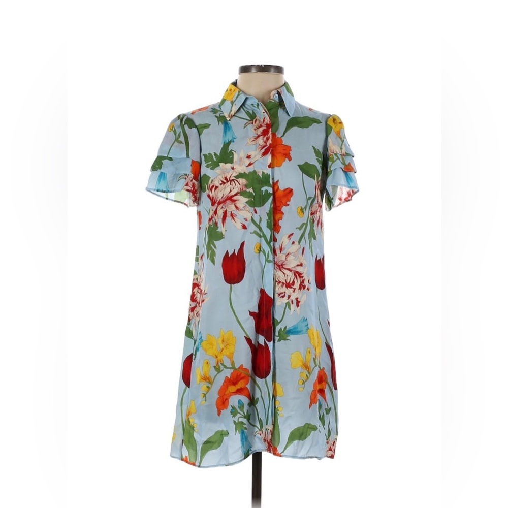 Super cute Alice + Olivia Casual blue and floral shirt dress